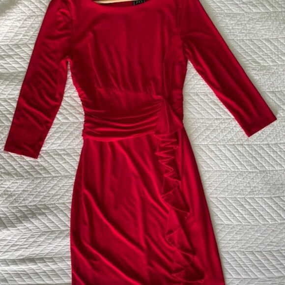 Red Ruched Ruffle Sheath Dress - Picture 5 of 5
